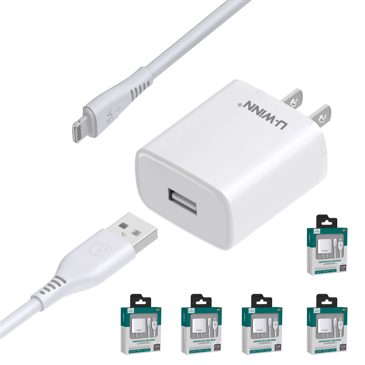 5-Pack USB to Lightning Charging Set – Fast Charge 2.4A | TPU Cable with 10W PD Speed for iPhone 15/16 Pro