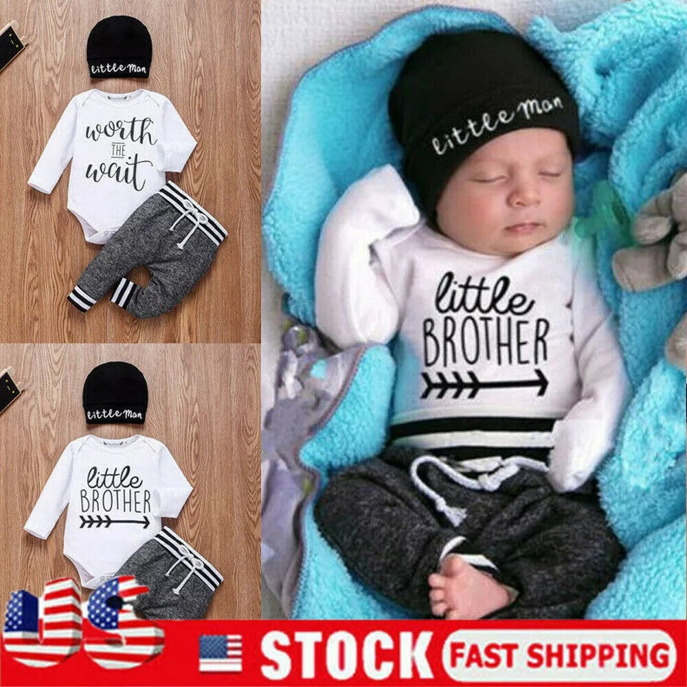 Newborn Baby Boy Girl Tops Romper Bodysuit Jumpsuit Pants Outfits Clothes Set
