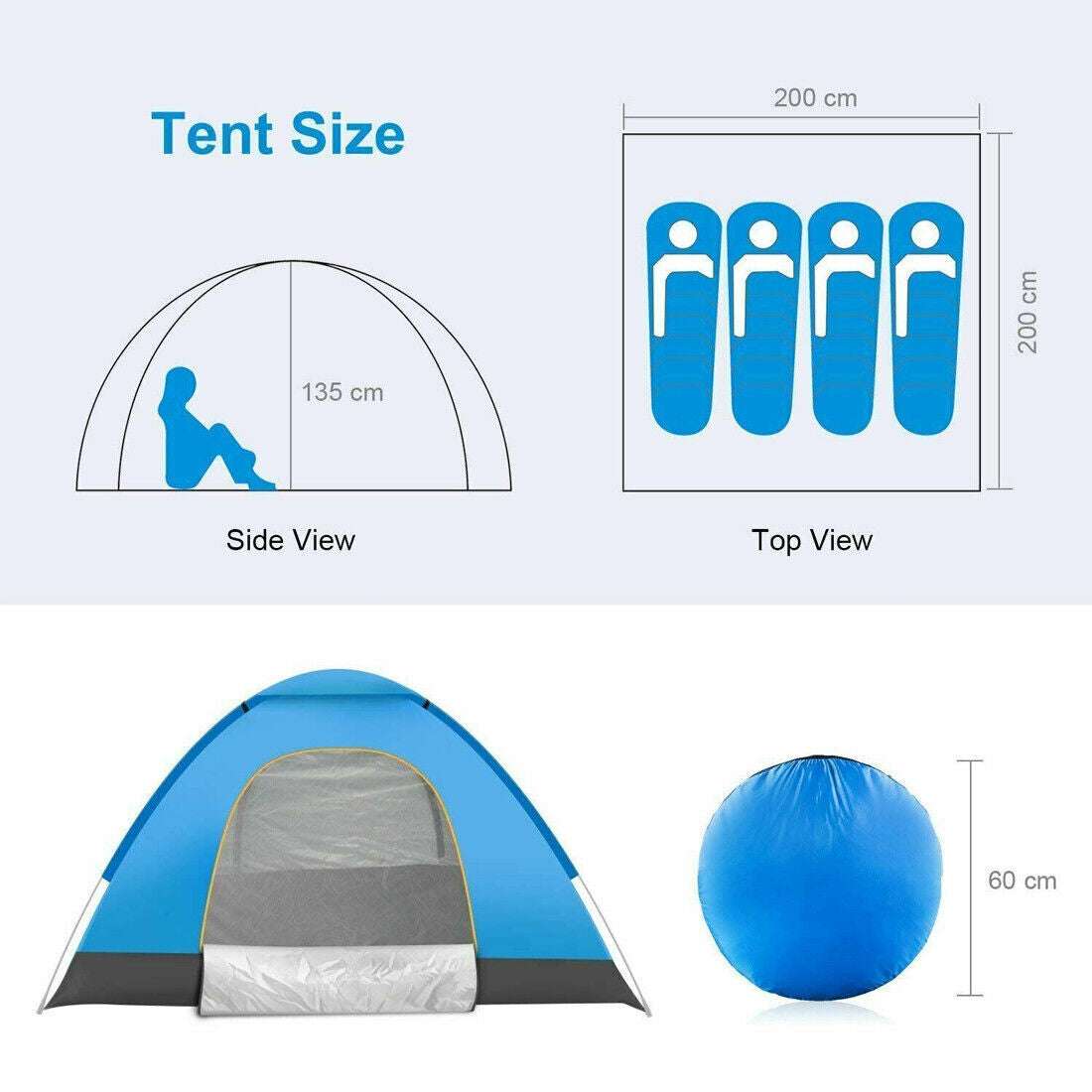 3-4 Person Automatic  Up Outdoor Hiking Camping Tent Waterproof UV Protection