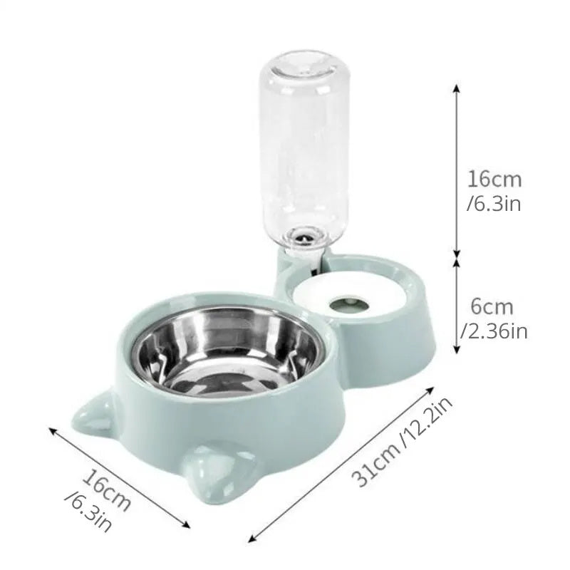 Ergonomic blue pet feeding bowl with built-in water reservoir