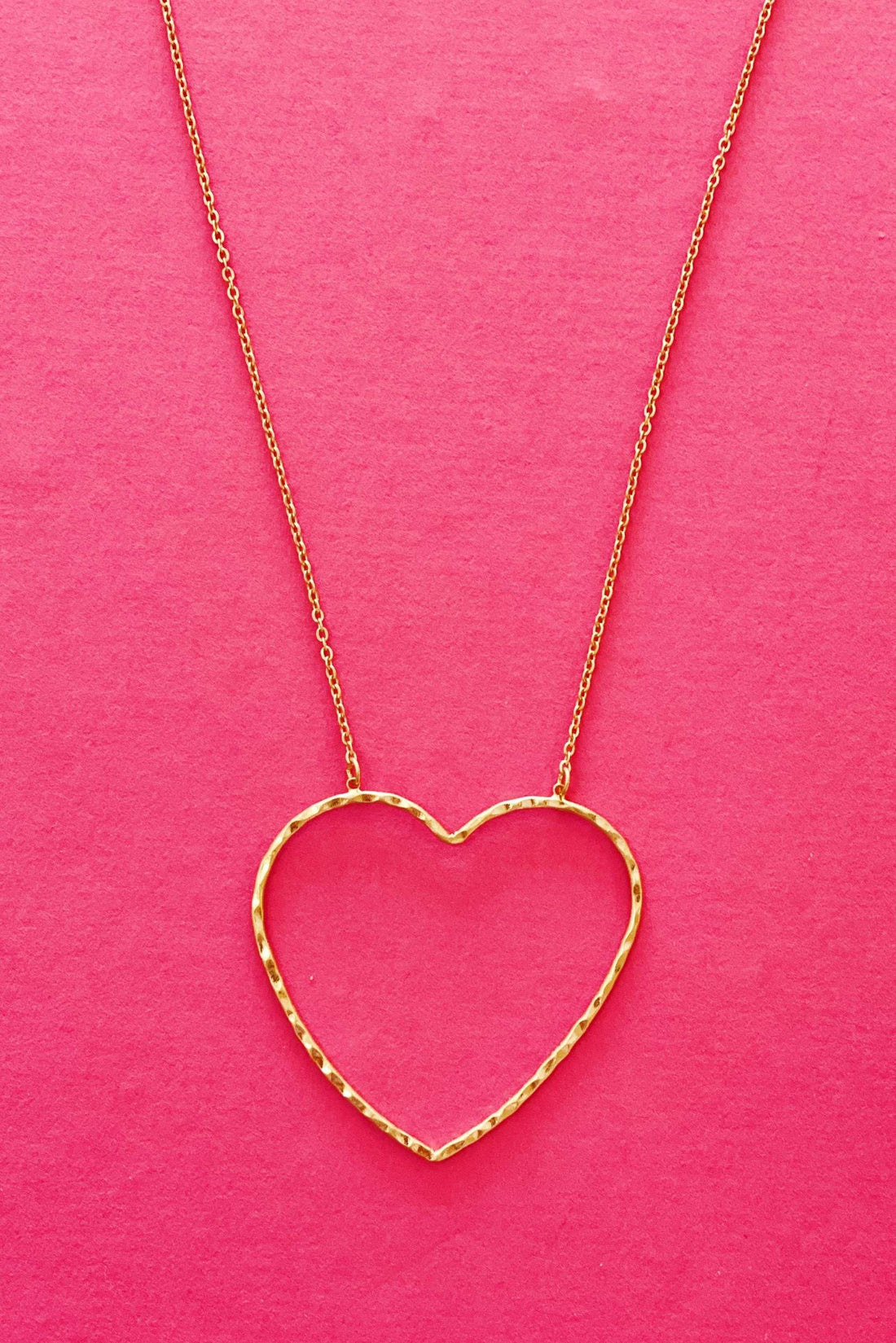 Big Heart to Love Hammered Gold Wire Heart Necklace – Adjustable 18" Chain