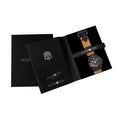 Watch with wooden strap in a black Hydrogen box on a white background