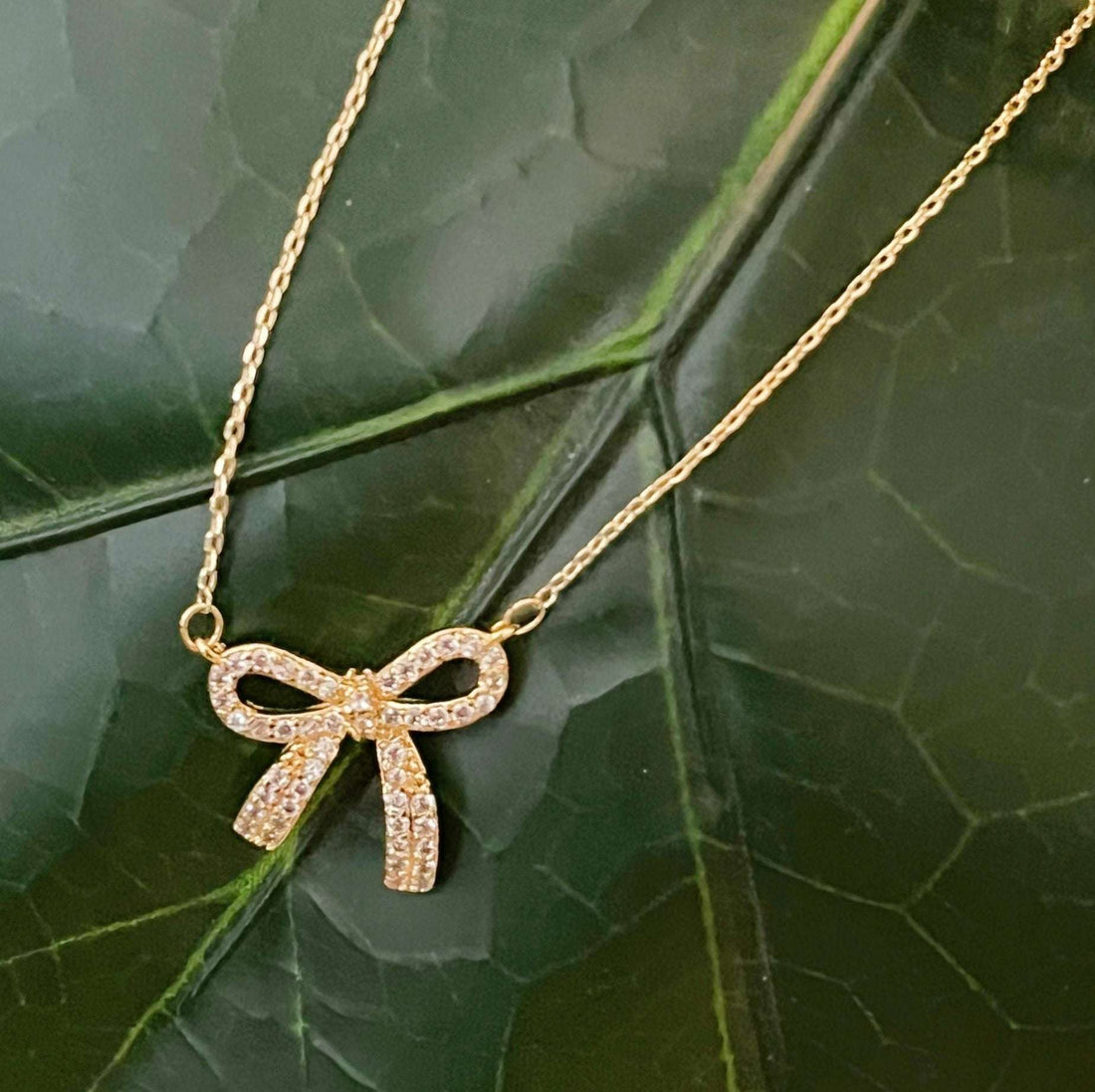 Simply Shine Bow Necklace – 18K Gold Plated with Cubic Zirconia Accent