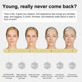 Illustration of a woman's face with aging stages labeled from 25 to 50 years.