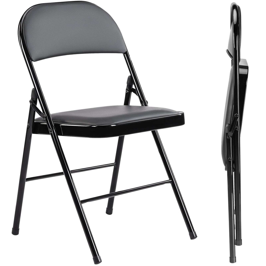 Leather Upholstered Folding Chair – Comfortable PU Padded Seat, 2-Pack & 4-Pack Options