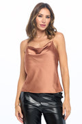 Made‑in‑USA Silky Satin Print Tank Top,  Smooth Scoop‑Neck Essential