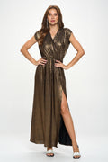Made‑in‑USA Sleeveless Metallic V‑Neck Maxi Dress, Prom & Wedding Guest Glam Gown