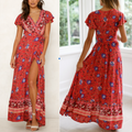 Women’s Floral Wrap V‑Neck Maxi Dress | Beach & Casual Summer Wear