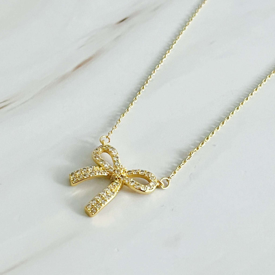 Simply Shine Bow Necklace – 18K Gold Plated with Cubic Zirconia Accent