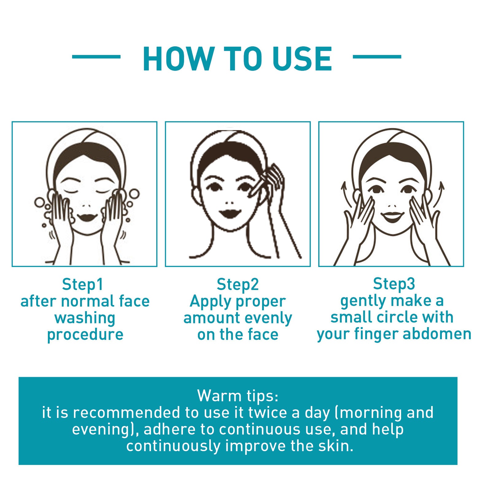 Step-by-step guide on how to use a skincare product. How to use