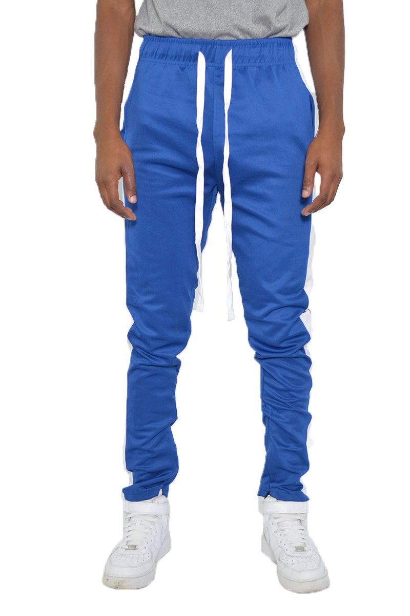 Classic Slim Fit Track Pants – Stripe Detail, Ankle Zipper, Stretch Fabric

