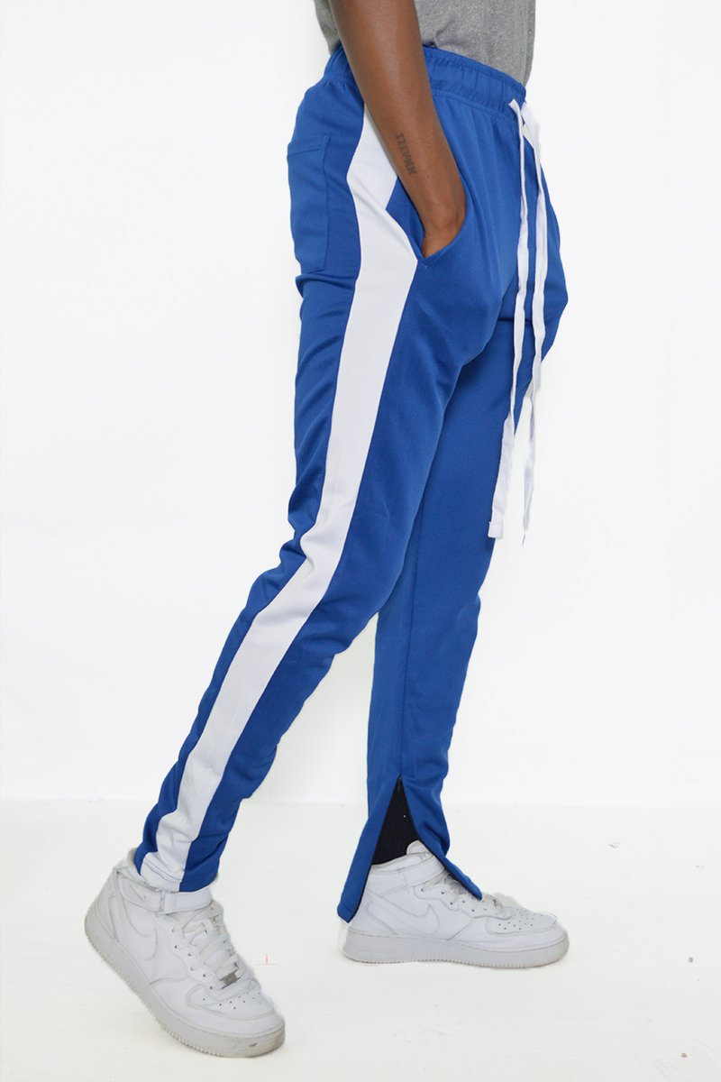 Classic Slim Fit Track Pants – Stripe Detail, Ankle Zipper, Stretch Fabric