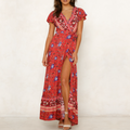 Women’s Floral Wrap V‑Neck Maxi Dress | Beach & Casual Summer Wear