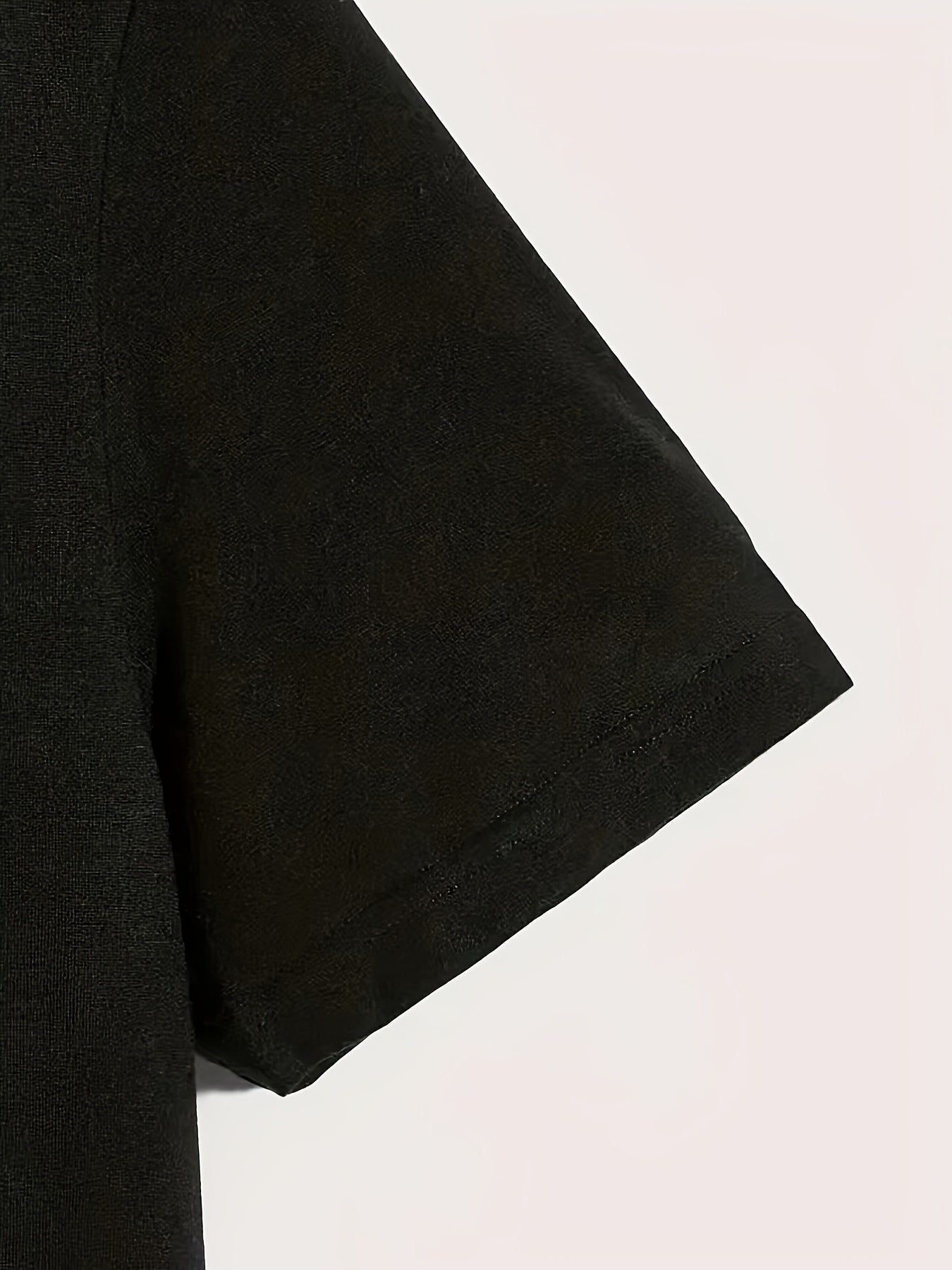 Men's printed short sleeved black shirt front view

