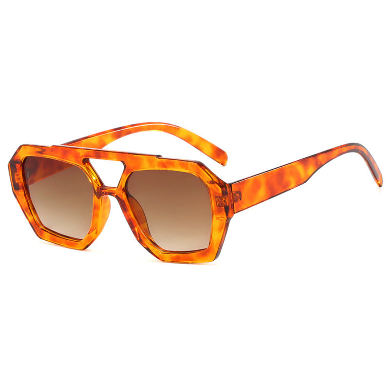 Woman wearing sunglasses with a side panel of various color options.