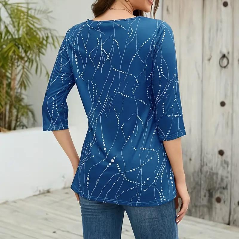 Ladies half sleeve digital printed round neck asymmetric t-shirt front

