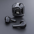 Black wireless earbuds with charging case