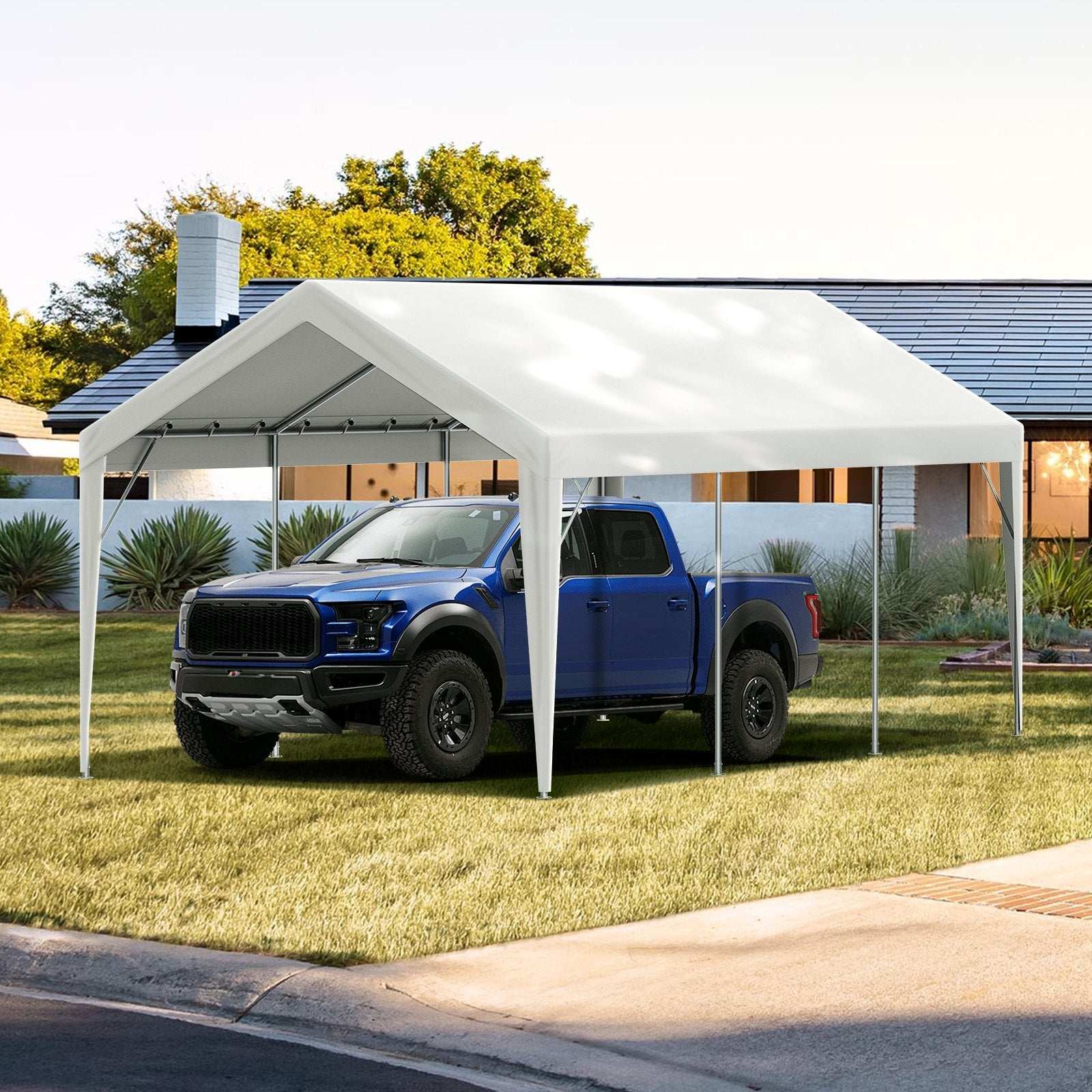 VEVOR Carport Replacement Canopy Cover 10 X 20 Ft, Garage Top Tent Shelter Tarp Heavy-Duty Waterproof & UV Protected, Easy Installation With Ball Bungees,White Only Top Cover, Frame Not Include