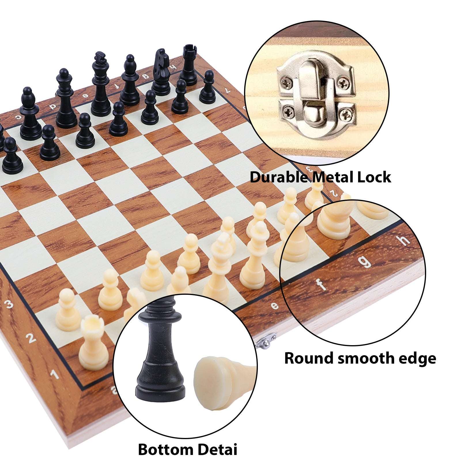 3 In 1 Wooden Chess Set Folding Chess Pieces Wooden Chess Board Family Toy