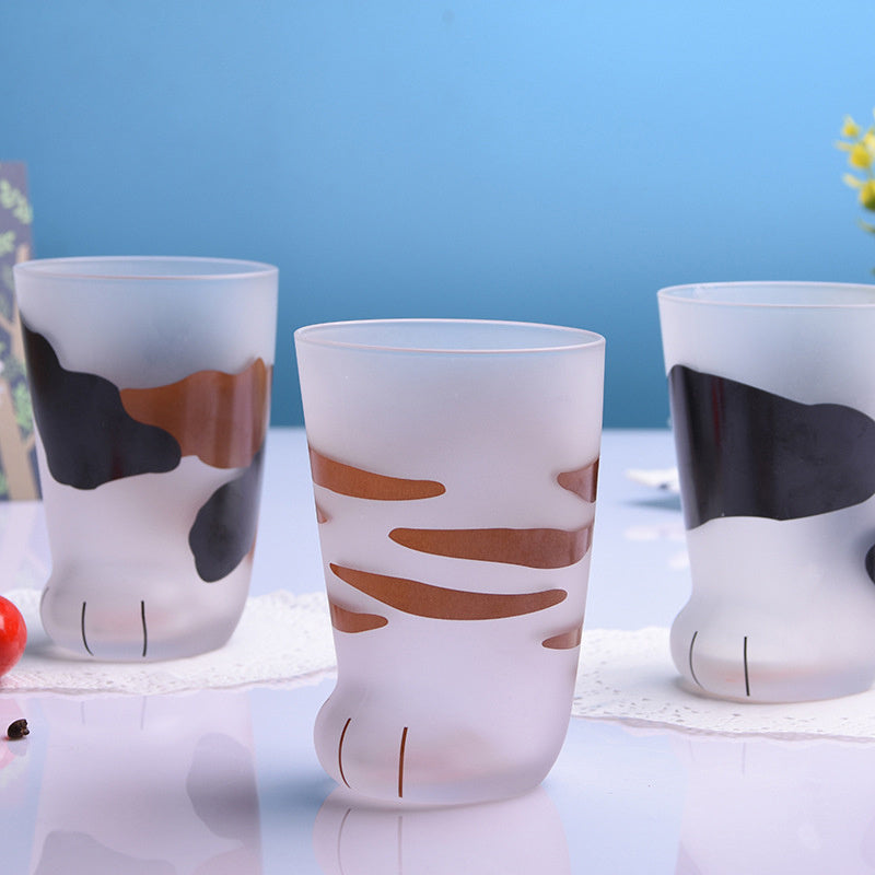 Cute Cat Paw Glass Mug – 300ml Frosted Milk & Coffee Cup for Office, Gifts, and Daily Use