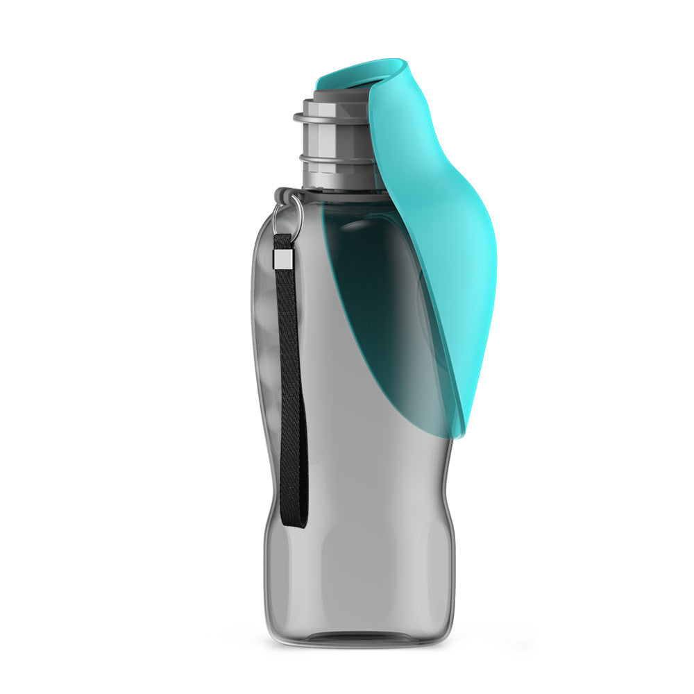 Gray water bottle with a turquoise cap 