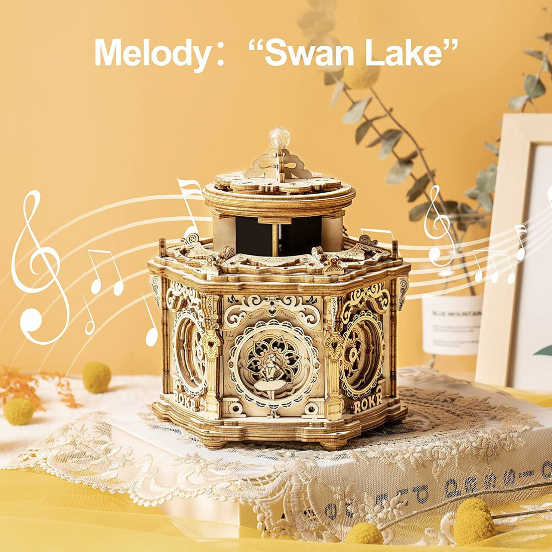 ROKR Secret Garden 3D wooden puzzle music box assembled view