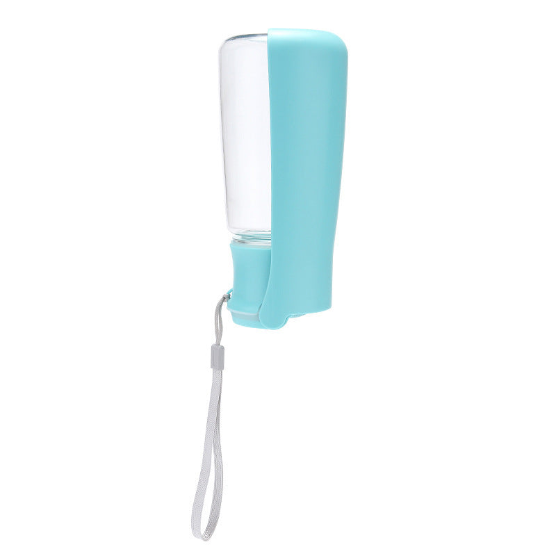 Light blue and white handheld device with a strap