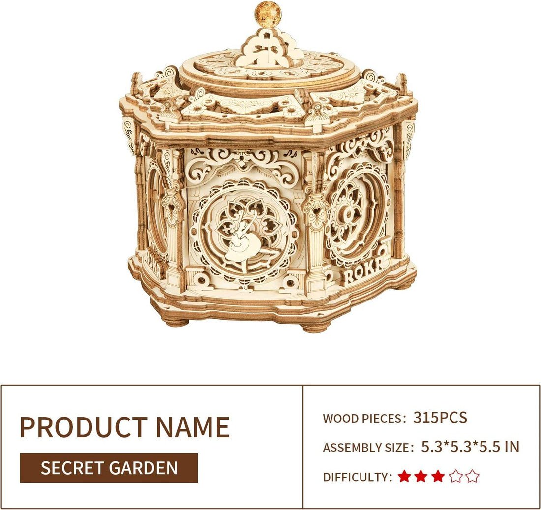 ROKR Secret Garden 3D wooden puzzle music box assembled view