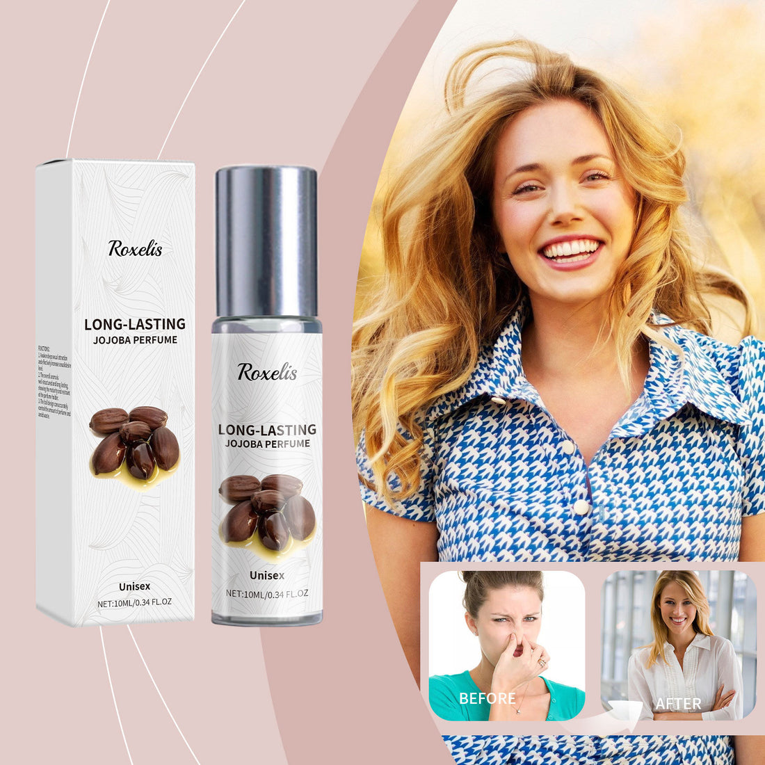 Roxelis Jojoba Perfume Oil – 10 ml Roll-On with Amber & Bergamot