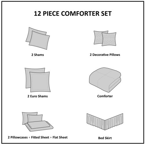12 Piece Comforter Set With Cotton Bed Sheets Silver King