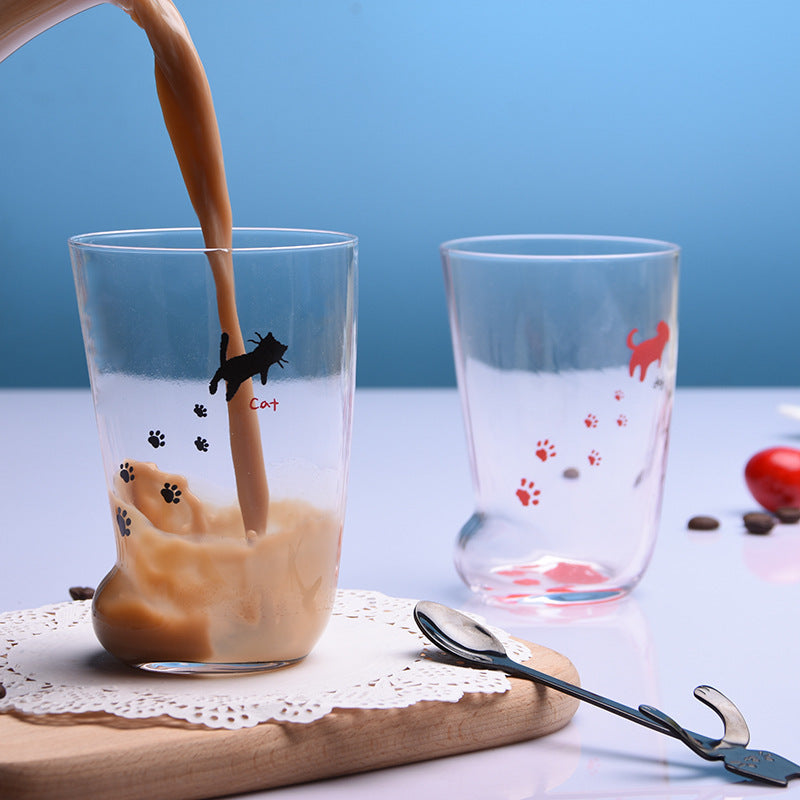 Cute Cat Paw Glass Mug – 300ml Frosted Milk & Coffee Cup for Office, Gifts, and Daily Use