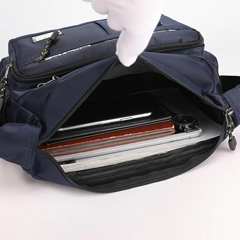 Navy blue bag with a white glove opening it