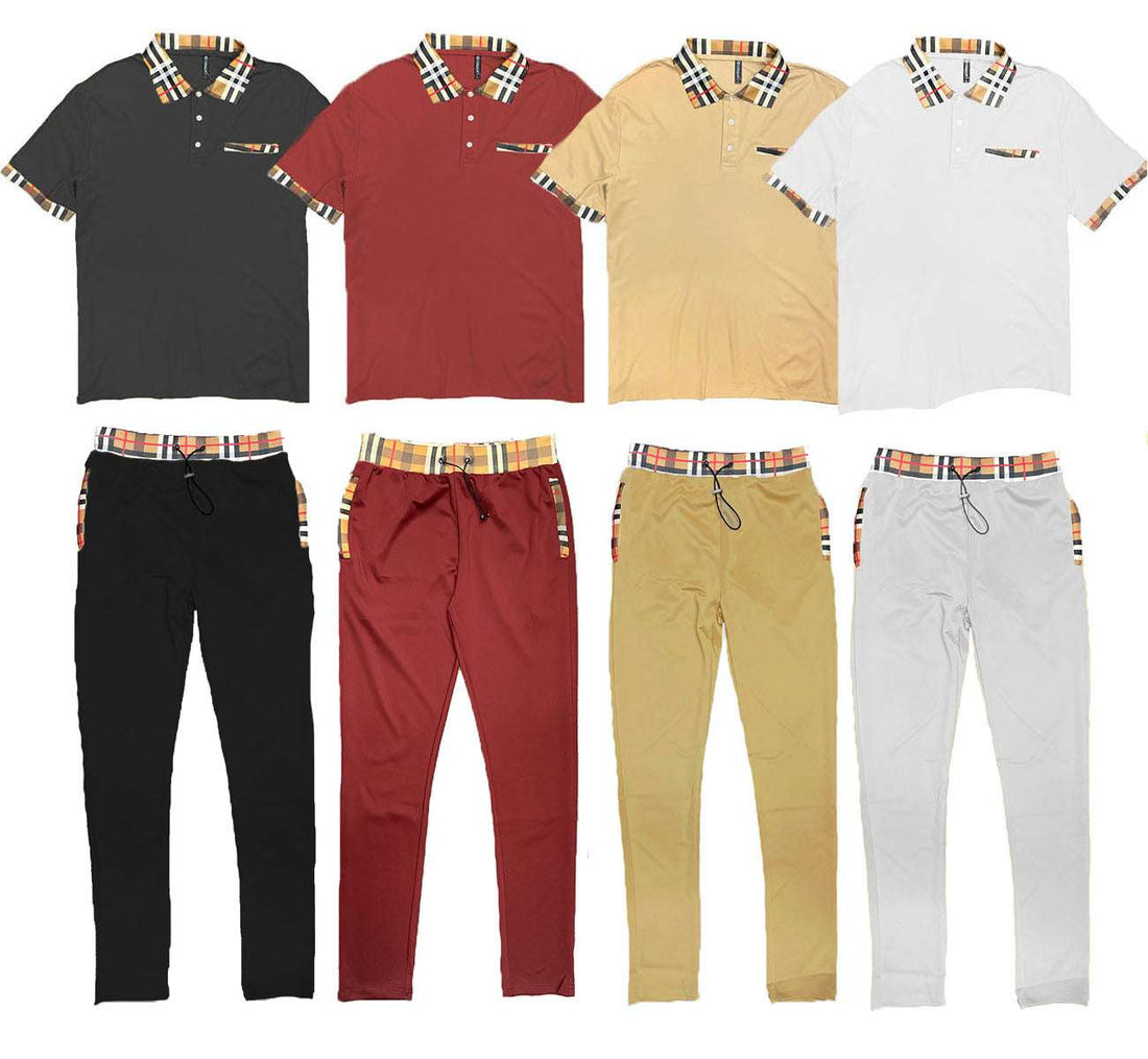 Checkered Polo and Pant Set – Cotton Blend Casual Outfit with Plaid Accents

