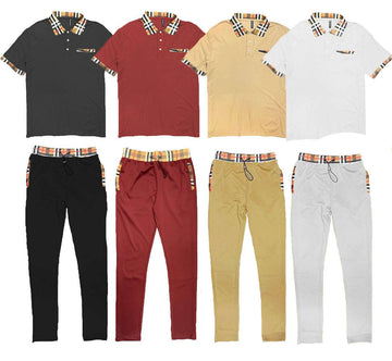 Checkered Polo and Pant Set – Cotton Blend Casual Outfit with Plaid Accents

