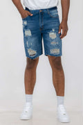 Men’s Distressed Denim Shorts – Above the Knee, Button Closure, Classic Fit

