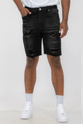 Men’s Distressed Denim Shorts – Above the Knee, Button Closure, Casual Fit

