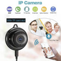 IP camera with features like 1080P resolution, TF card slot, email alert, motion detection, mobile view, two-way talk, and a family using the camera.