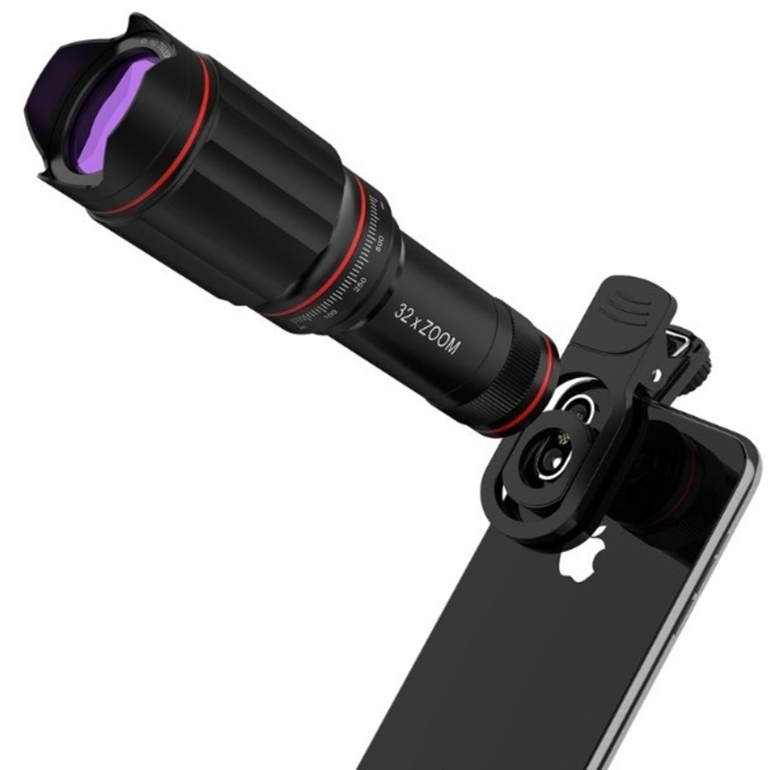 Phone with a telescope attachment on a tripod against