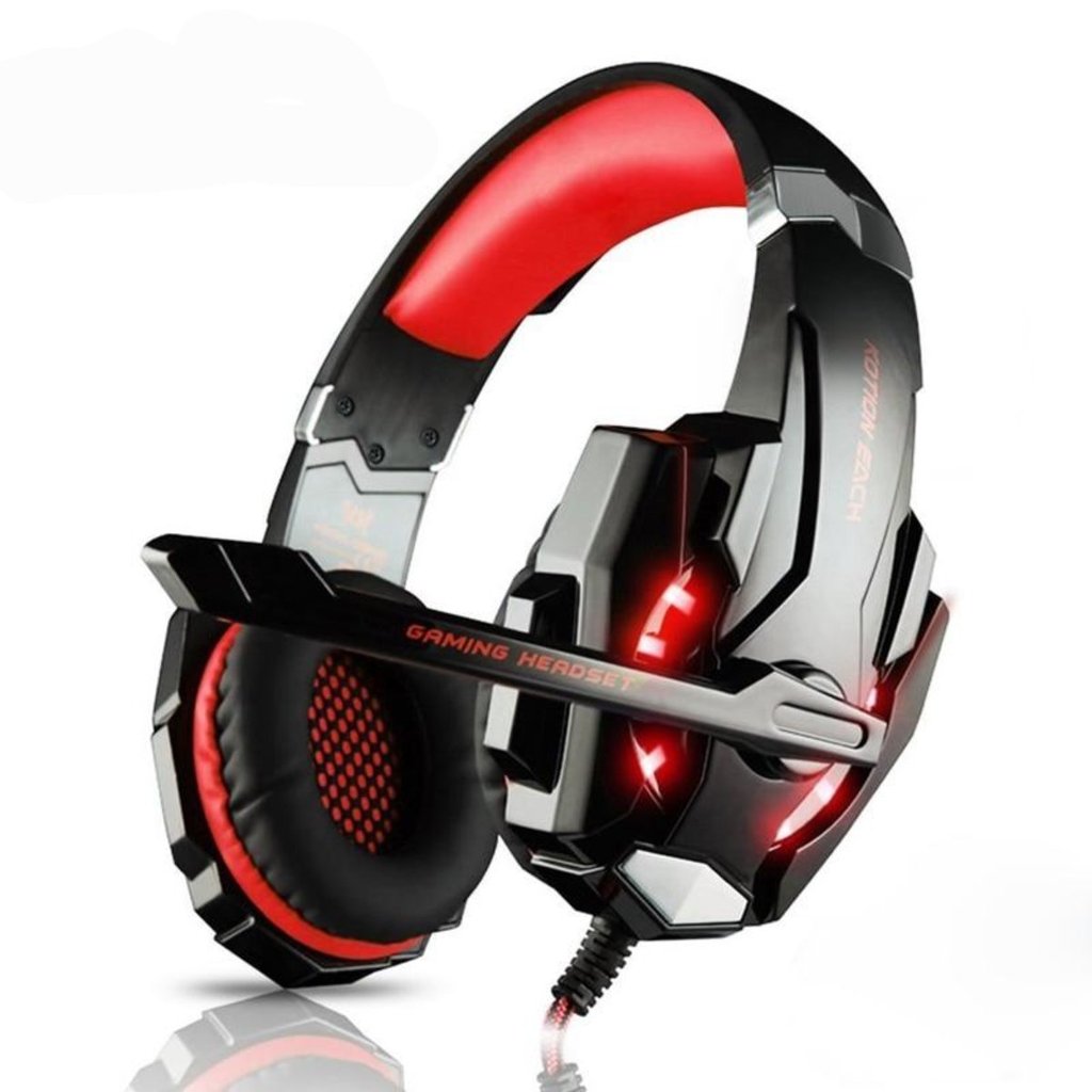 Gaming headset with red and black design