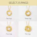 Gold necklaces with different numbers of interlocking rings on a white background