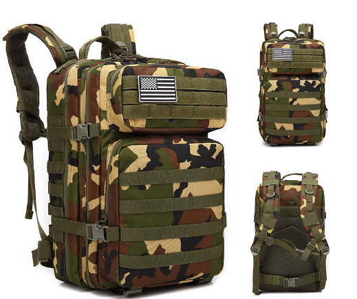 Camouflage backpack with American flag patch 
