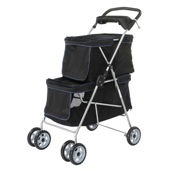 Double-Decker 4-Wheel Pet Stroller for 2 Dogs or Cats – Foldable, Ventilated & Safe
