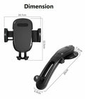 Dimensions of a black phone holder with suction cup and clip 
