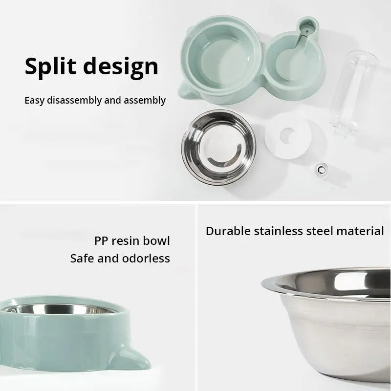 Blue automatic stainless steel pet feeder bowl with gravity water dispenser
