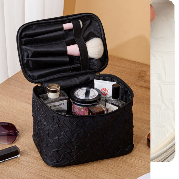 Black Premium Large Capacity Portable Travel Cosmetic Bag – Front View

