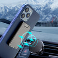 Phone case with a magnetic car mount on a car dashboard