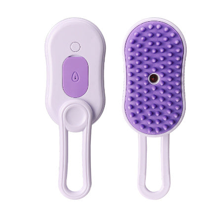 Purple and white grooming tool with textured surface