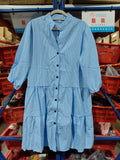 Plaid Ruffle V-Neck Dress for Women – Button Front, Three-Quarter Sleeves, Summer Midi Dress