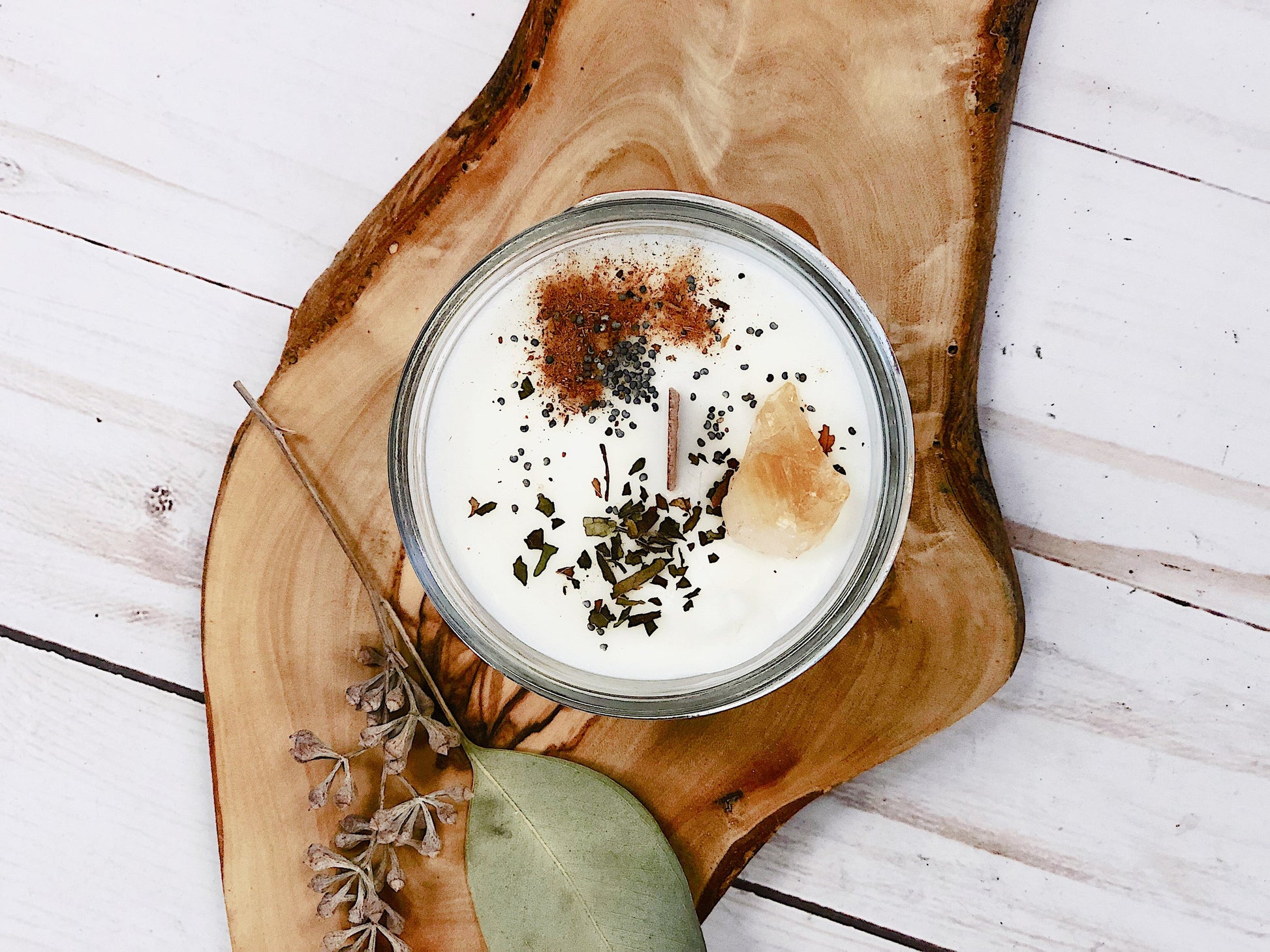 hand-poured ritual candle peppermint poppy seeds cinnamon

