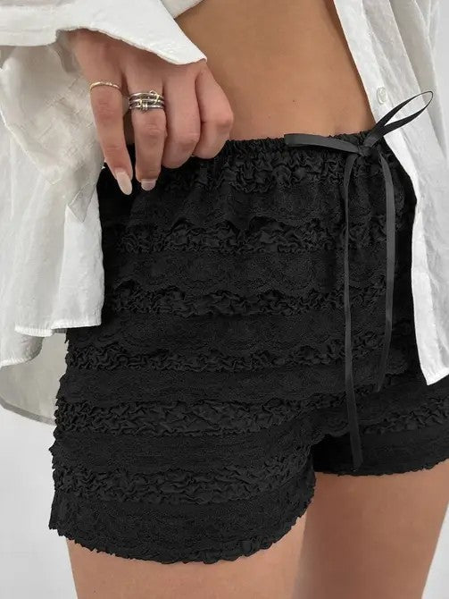 imported lace bow elastic waist shorts comfortable fit